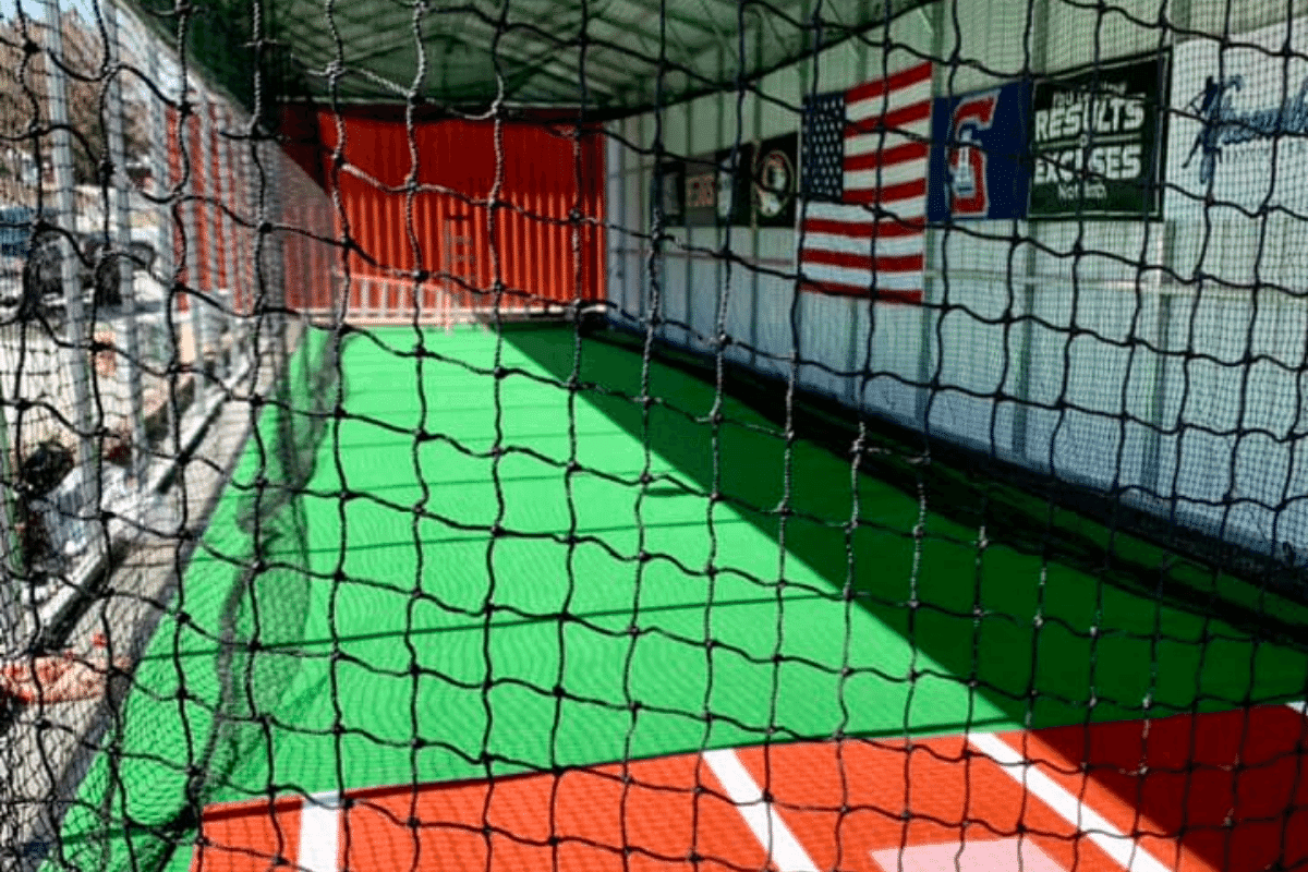 Custom open-wall private training cage on a residential property