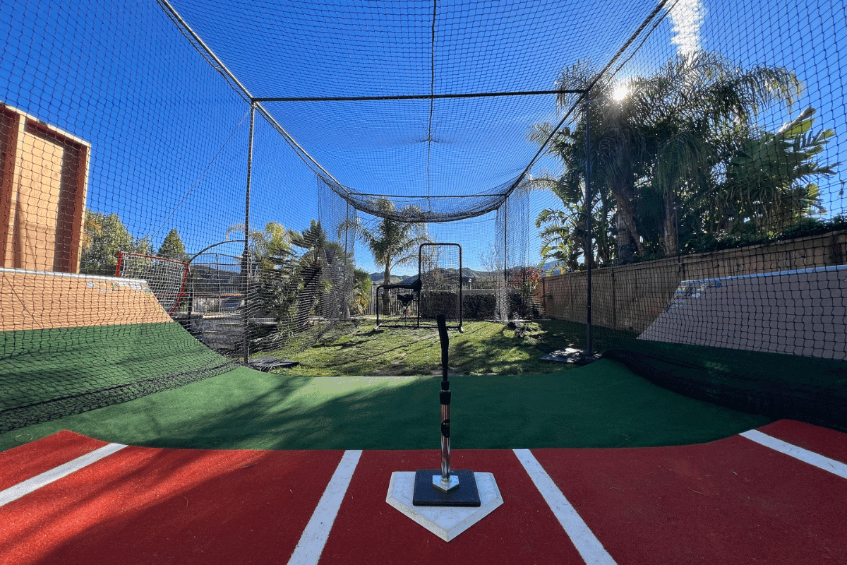 Backyard batting cage from home plate