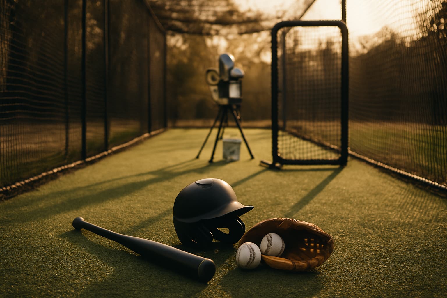 Beginner baseball starter gear — a light youth bat, glove, helmet, and balls